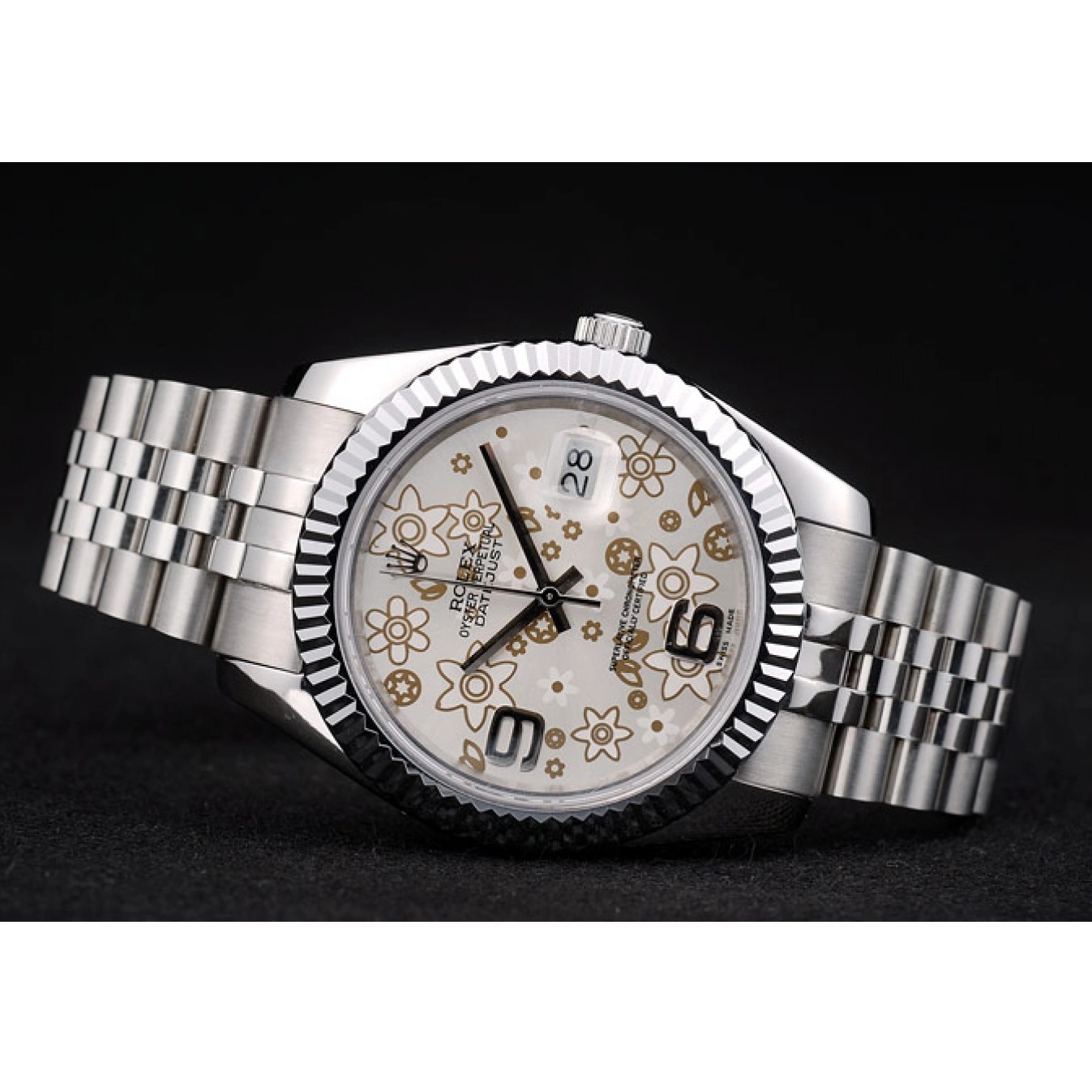 Aaa replica watch Pattern Gold DateJust Ribbed Dial Rolex Gold Bezel 0729
